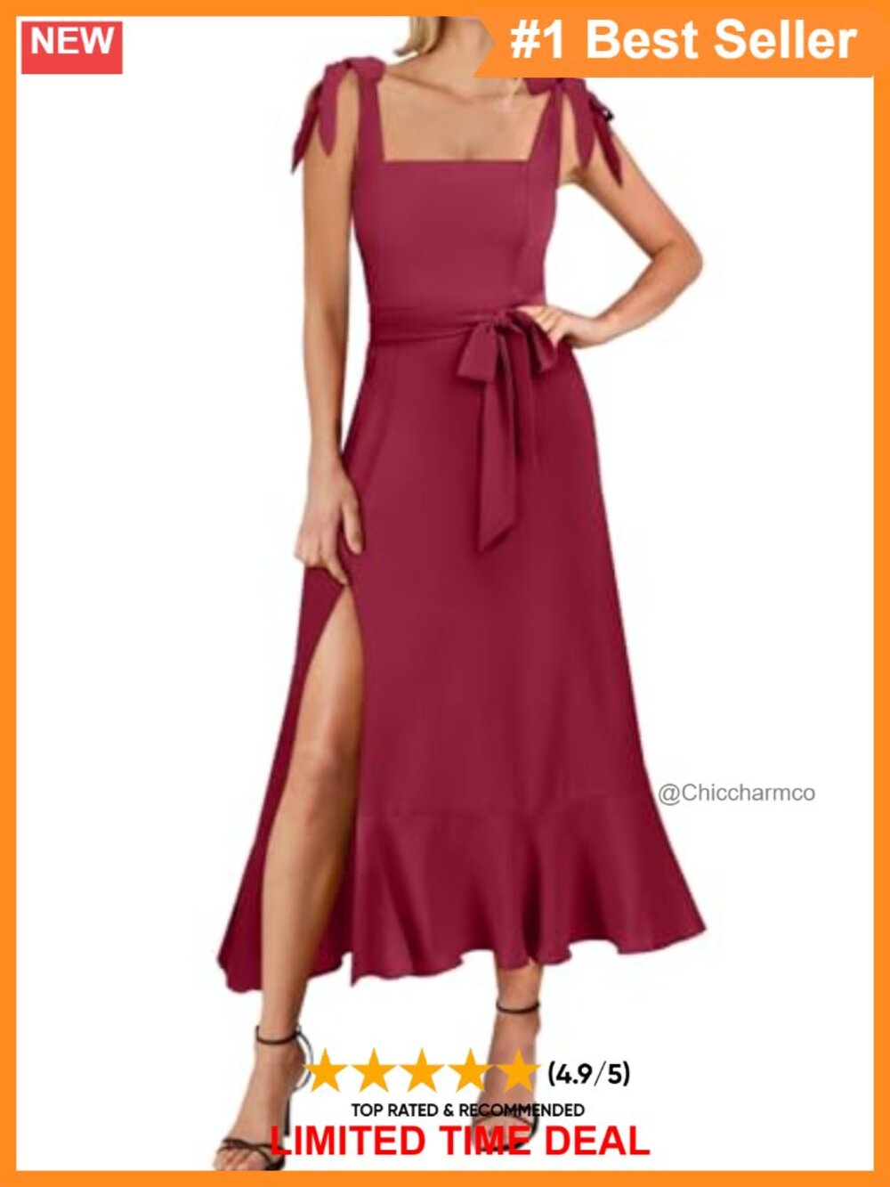 Square Neck Ruffle Split Midi Formal Wedding Guest Dress